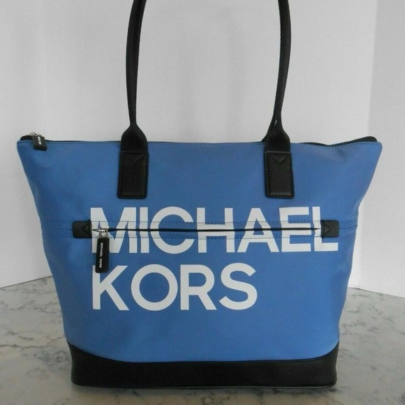 Michael Kors Sport Nylon Large Top Zip Tote Oxford Blue/black - Picture 3 of 9